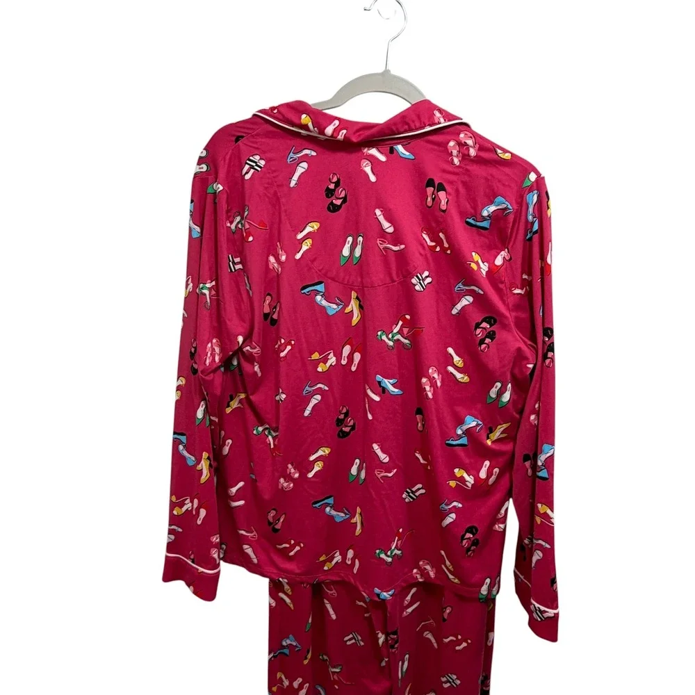 Kate Spade New York Pink High Heel Shoe Print Pajama Set Long Sleeve Pants M